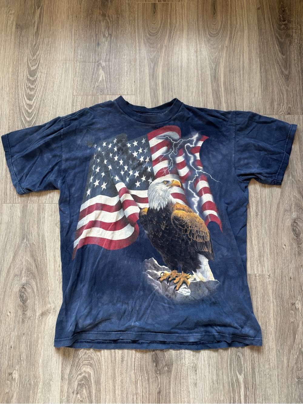 The Mountain Navy Crewneck Tee - Eagle in front of American Flag